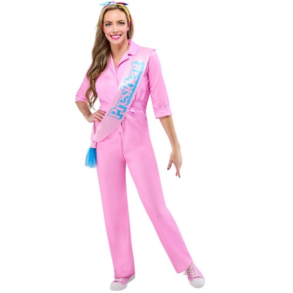 Barbie Movie President Costume Pink Coveralls Jumpsuit with Sash